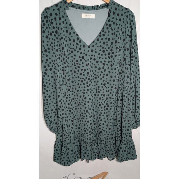 A Beautiful Soul Womens Spotted Animal Print Dress Sz 1X 14-16 green Loose Flowy - Picture 1 of 5